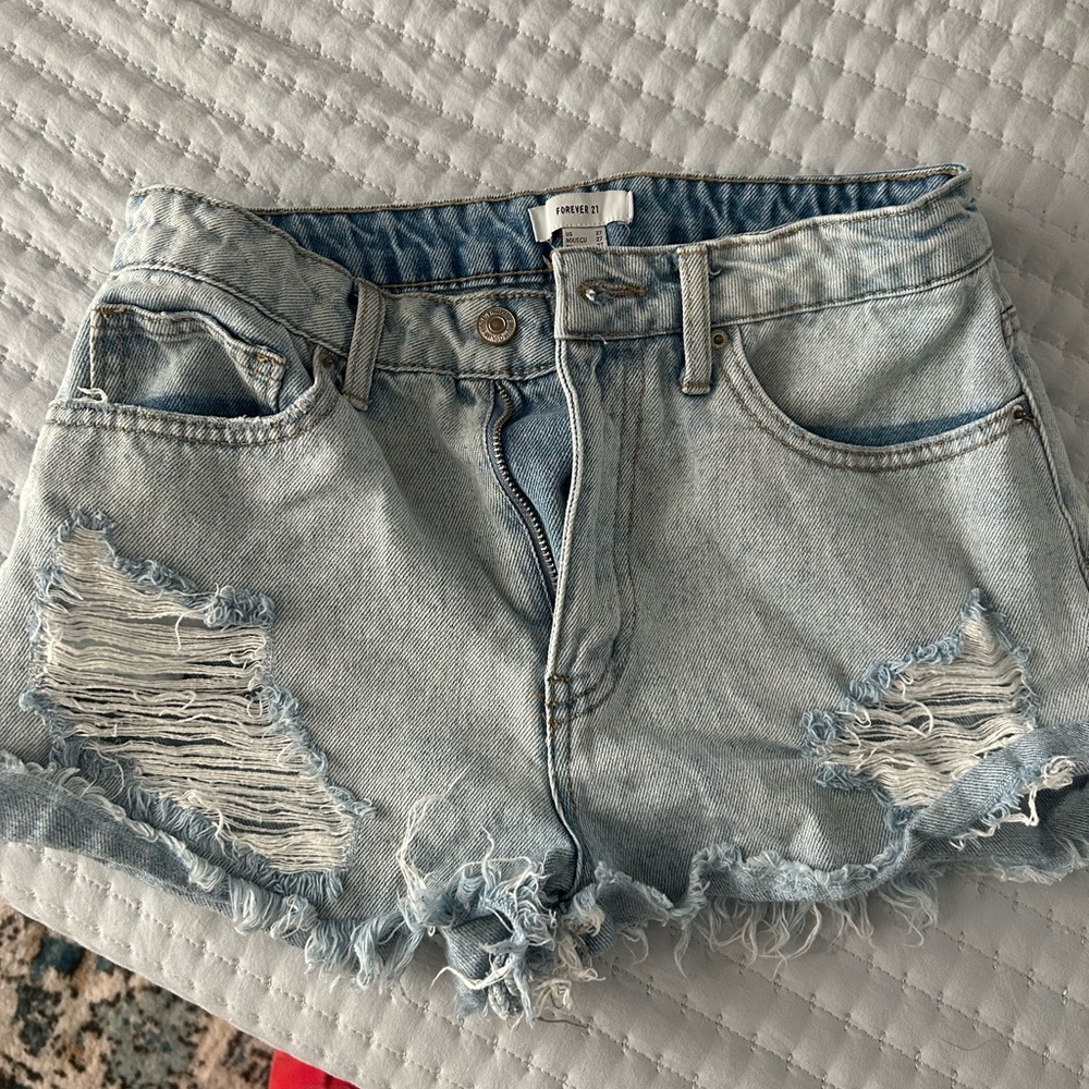 Forever 21 Light Blue Jean Shorts with Distressed Details